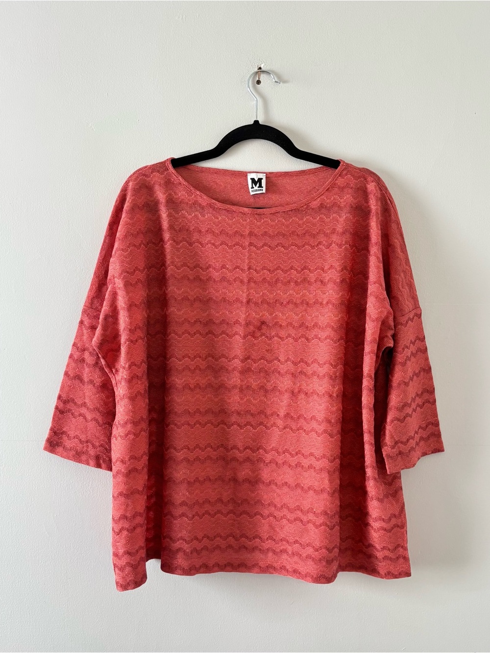 Missoni Metallic Knit 3/4 Sleeve Swing Top Zig Zag Stripe Shirt Blouse